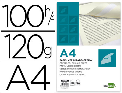 100h papel verjurado Liderpapel A4 120g/m² crema